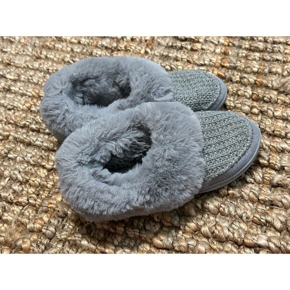 KOOBA Grey Faux Fur Slippers Furry Knitted House Shoes Women’s L 8-9 - Picture 3 of 7